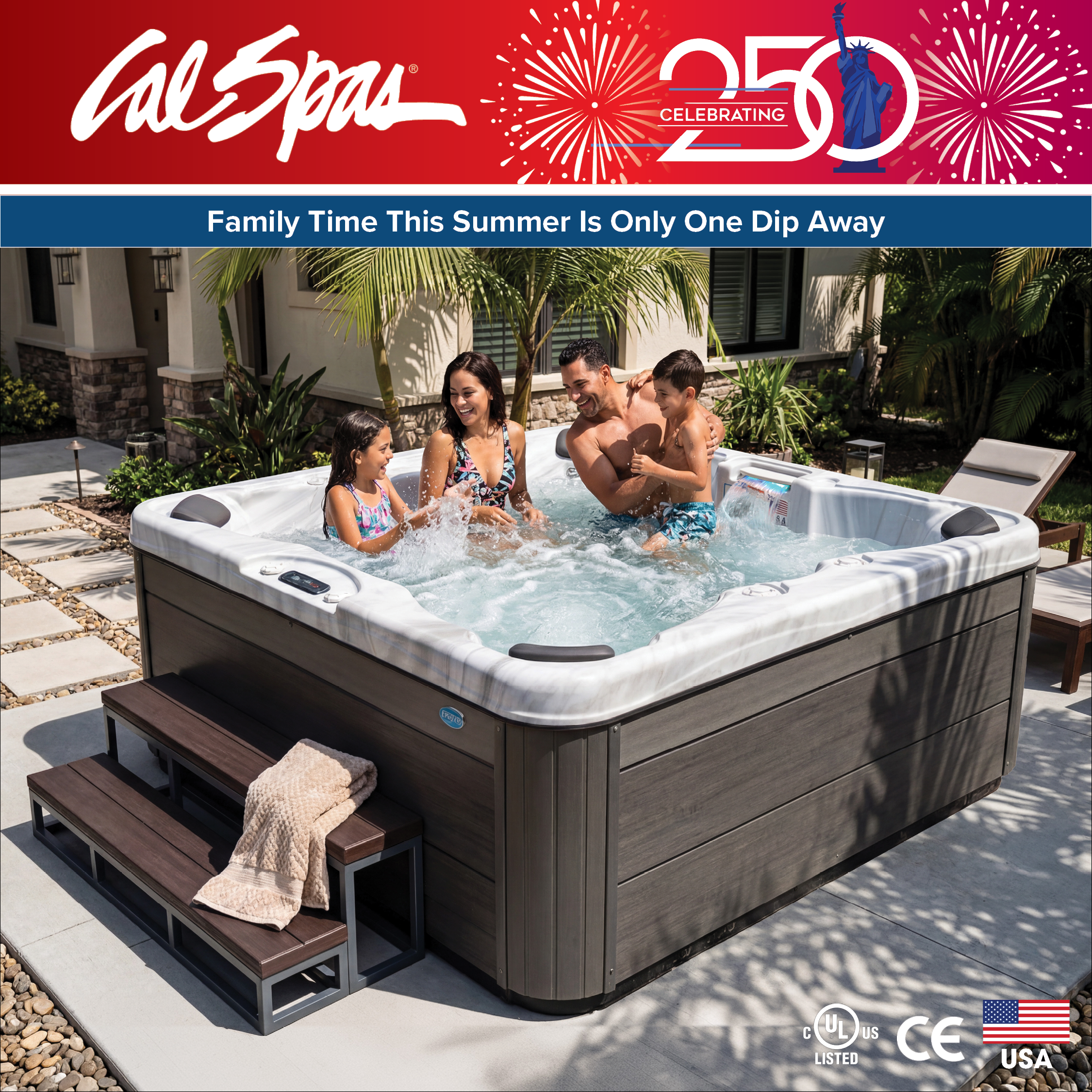 Calspas hot tub being used in a family setting - Jupiter
